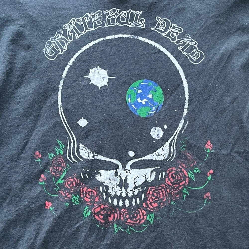 Topshop Black Grateful Dead Tee Size 6 Green/Blue Sequin Sleeves Eclectic Grunge - Picture 2 of 7